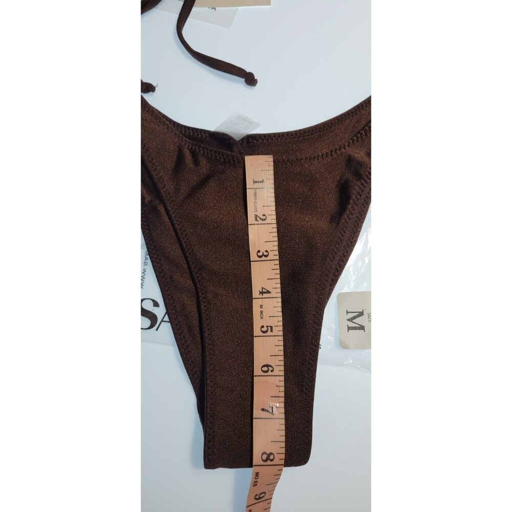SAME Los Angeles Swim Bikini Set 2Pc Triangke Top L 90s Bottom Medium Brown SZ M - Picture 8 of 16